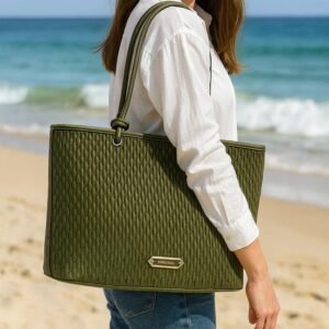 CANARLISA Woven Texture Ladies Tote Bag – Elegant PU Leather Shoulder Handbag for Women