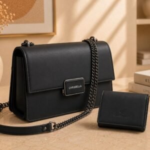 CHRISBELLA Leather Shoulder Bag with Matching Wallet for Women | Crossbody Chain Handbag | Premium Leather Ladies Purse | 25 × 17 × 7 cm