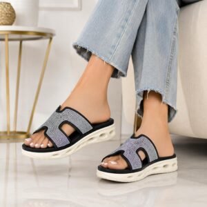 CHRISBELLA Women’s Rhinestone Platform Slide Sandals