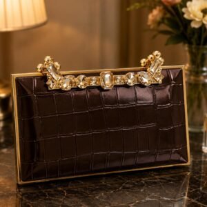 CHRISBELLA Luxury Crystal Evening Clutch Bag for Women | Wedding Party Bridal Handbag | Premium PU Leather | 21 × 13 × 4 cm